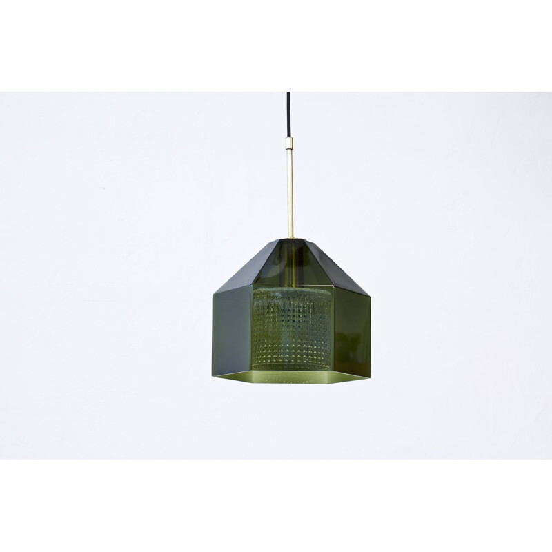 Vintage Hexagon Shaped Glass Pendant Lamp by Carl Fagerlund for Orrefors, Sweden - 1960s