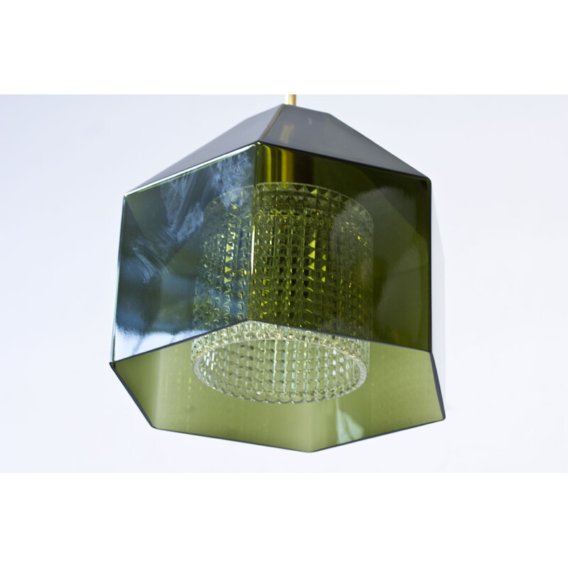 Vintage Hexagon Shaped Glass Pendant Lamp by Carl Fagerlund for Orrefors, Sweden - 1960s