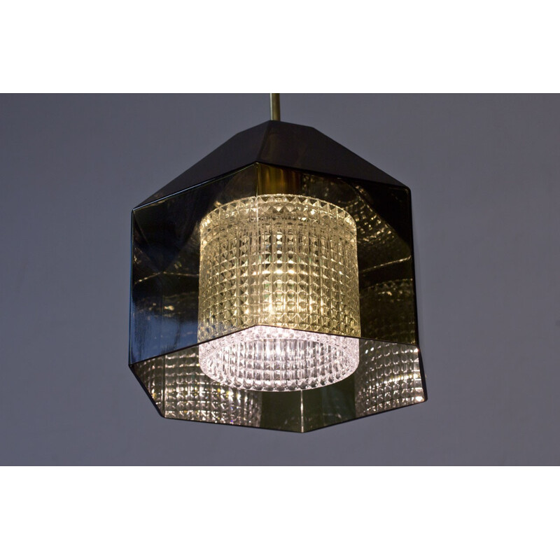 Vintage Hexagon Shaped Glass Pendant Lamp by Carl Fagerlund for Orrefors, Sweden - 1960s