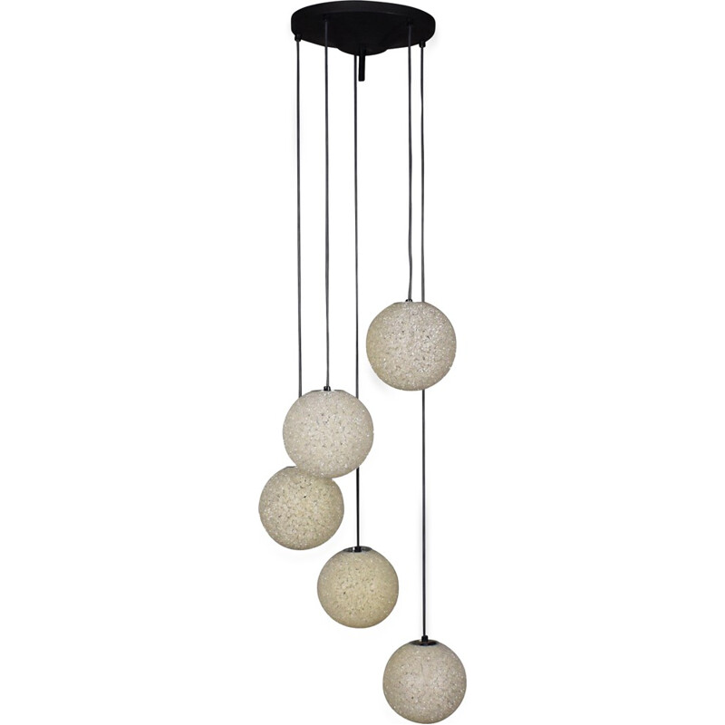 Vintage chandelier with five globes, Netherlands 1960