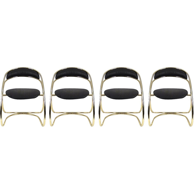 Set of 4 mid-century Italian brass dining chairs - 1970s