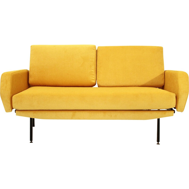 Vintage Italian Yellow Velvet Sofa Bed - 1950s