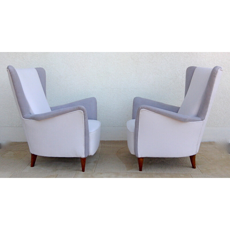 Pair of italian armchairs in grey fabric, Paolo BUFFA - 1950s