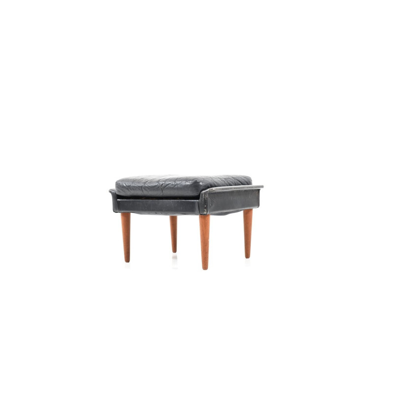 Vintage black leather ottoman by Georg Thams for Vejen Polstermøbelfabrik - 1960s