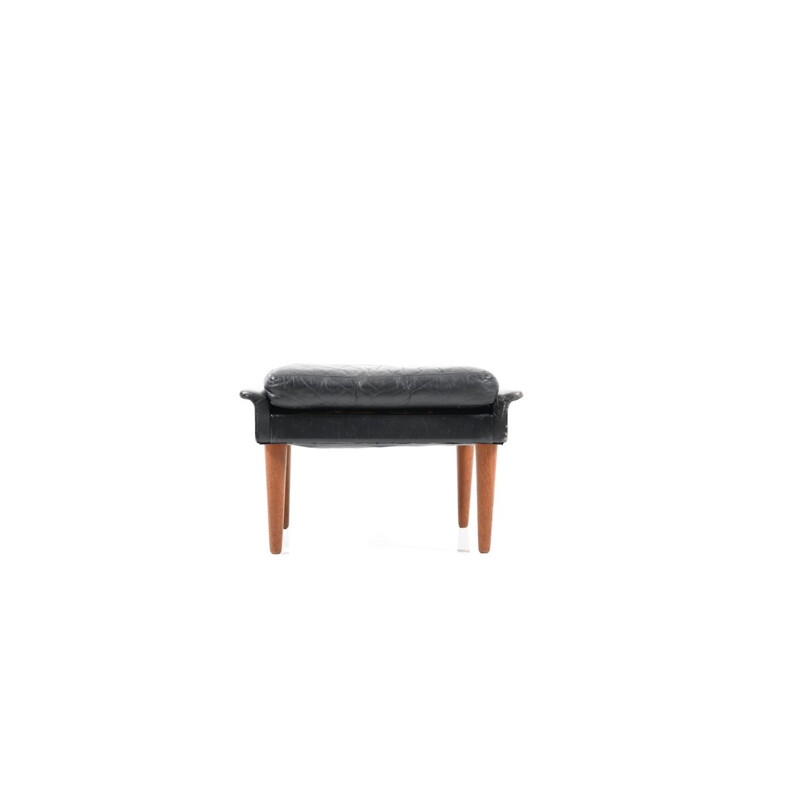 Vintage black leather ottoman by Georg Thams for Vejen Polstermøbelfabrik - 1960s