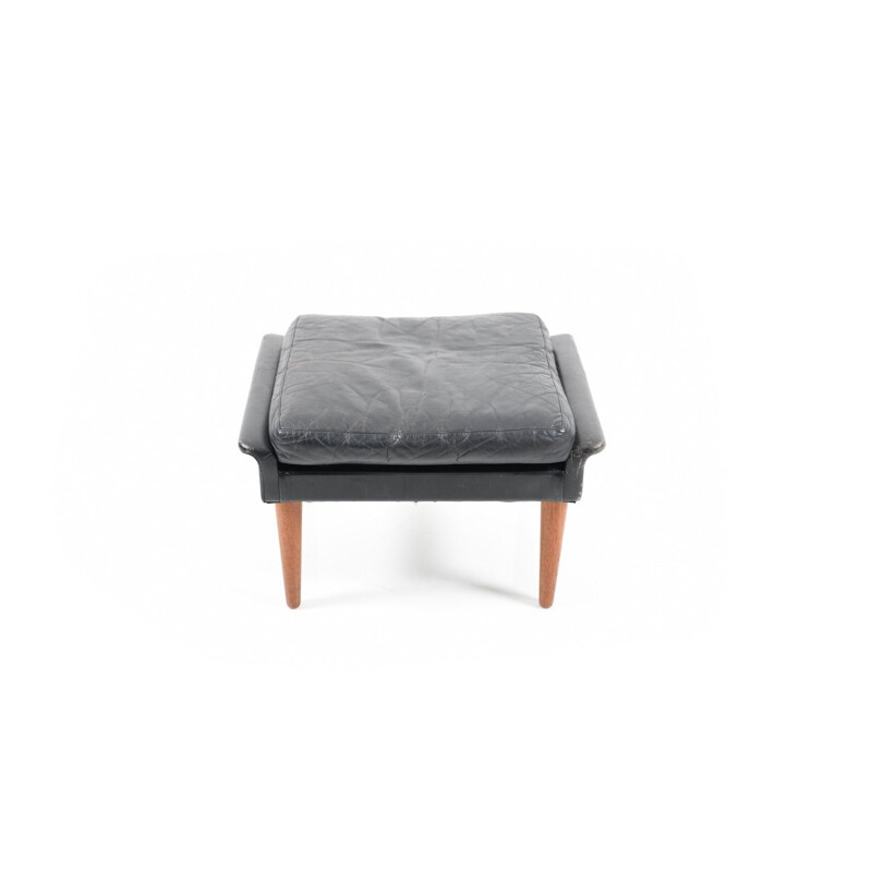 Vintage black leather ottoman by Georg Thams for Vejen Polstermøbelfabrik - 1960s