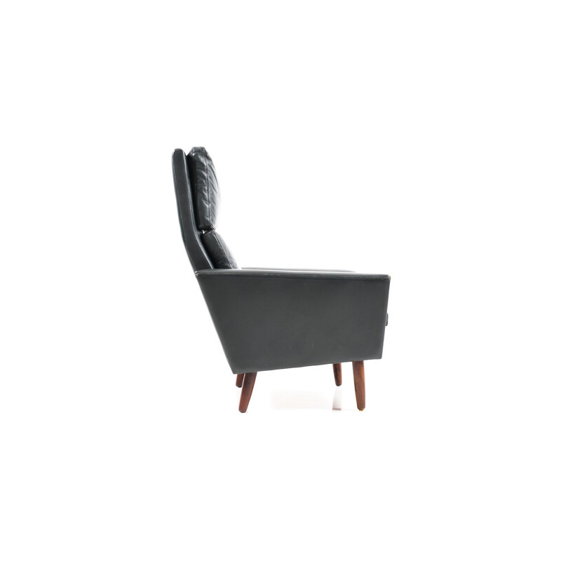 Vintage Danish Dark Green Leather Lounge Chair - 1960s