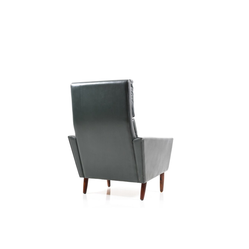 Vintage Danish Dark Green Leather Lounge Chair - 1960s