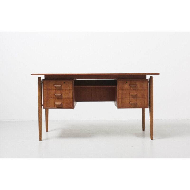 Vintage Teak desk with oak legs - 1960s