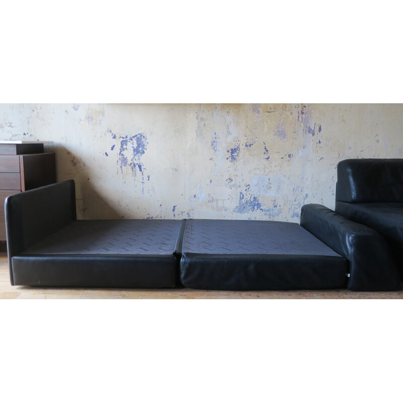 Vintage Set of 3 D76 Modular Black Leather Seating Units from de Sede - 1970s