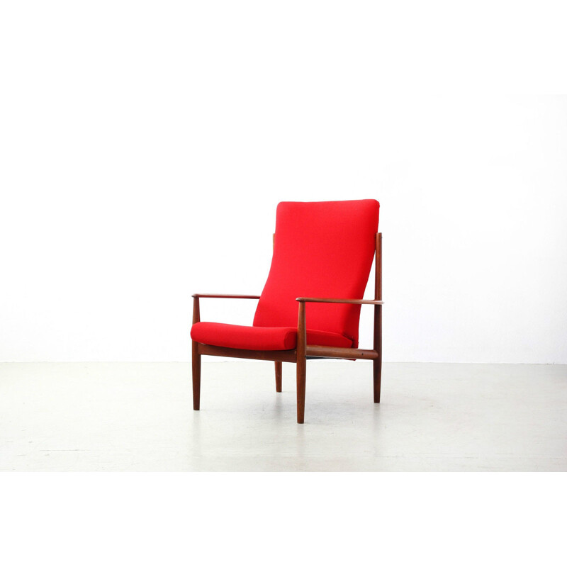 Armchair in teak and red fabric, Grete JALK - 1960s
