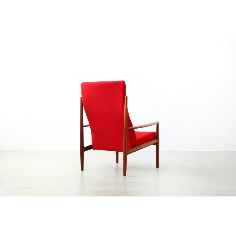 Armchair in teak and red fabric, Grete JALK - 1960s