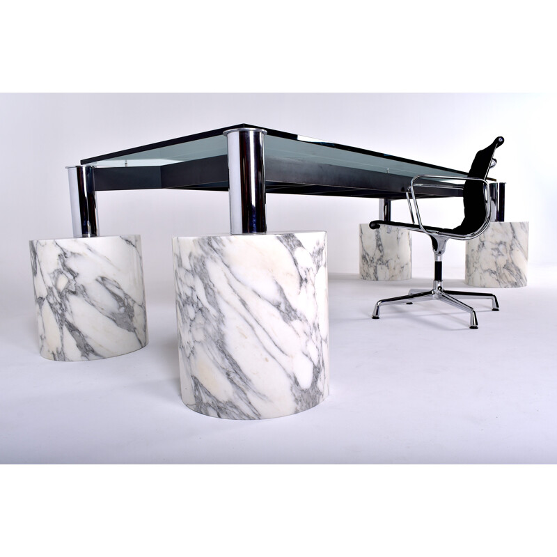 Conference table  in glass with marble feet - 1980s