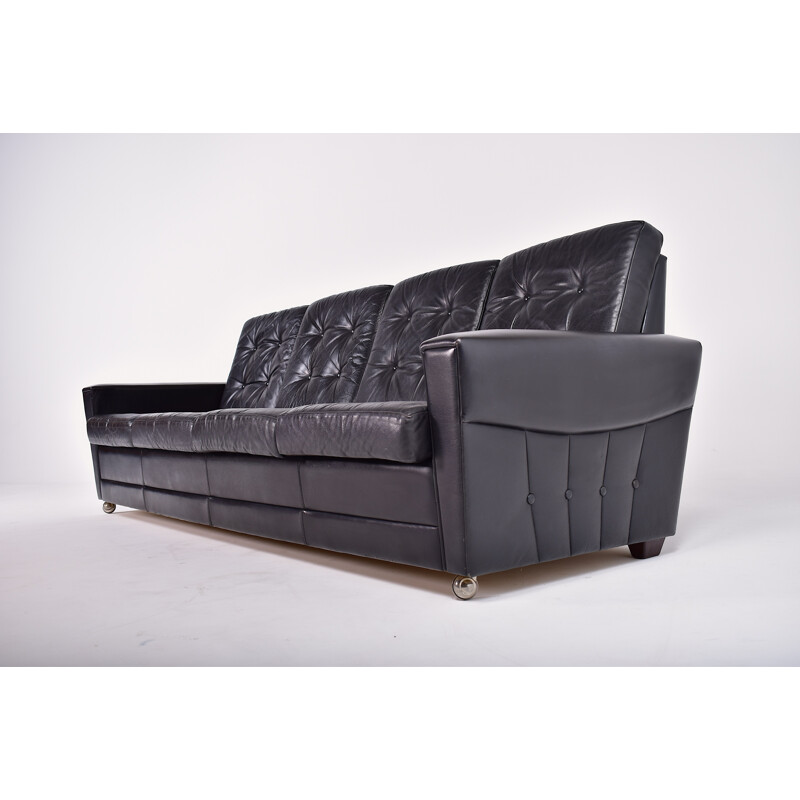 4-seater leather mid-century sofa - 1960s