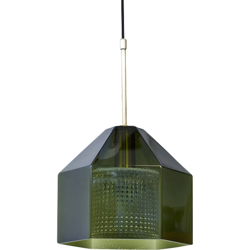 Vintage Hexagon Shaped Glass Pendant Lamp by Carl Fagerlund for Orrefors, Sweden - 1960s