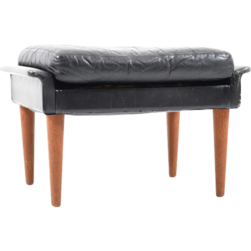 Tabouret en cuir noir vintage par Georg Thams pour Vejen Polstermøbelfabrik - 1960