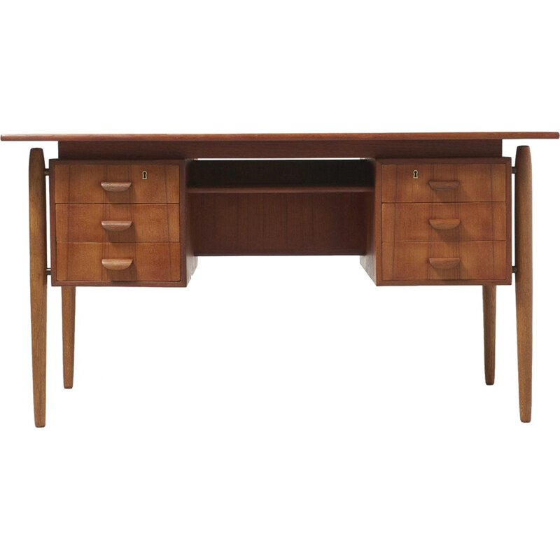 Vintage Teak desk with oak legs - 1960s