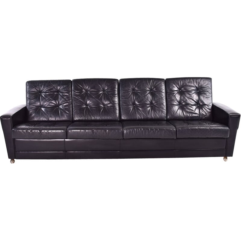 4-seater leather mid-century sofa - 1960s