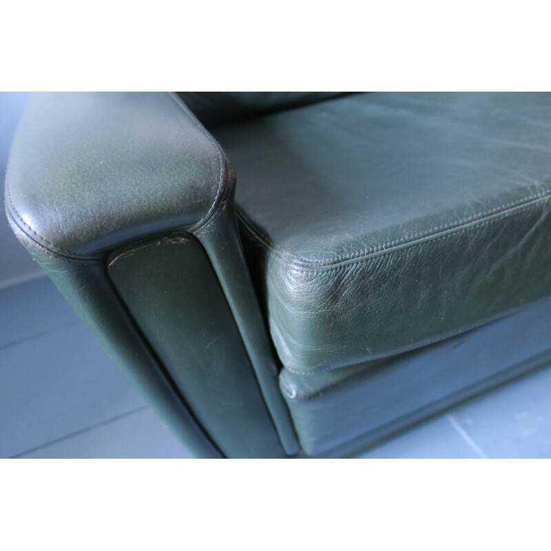 Vintage Green Leather 3 Seater Sofa - 1960s