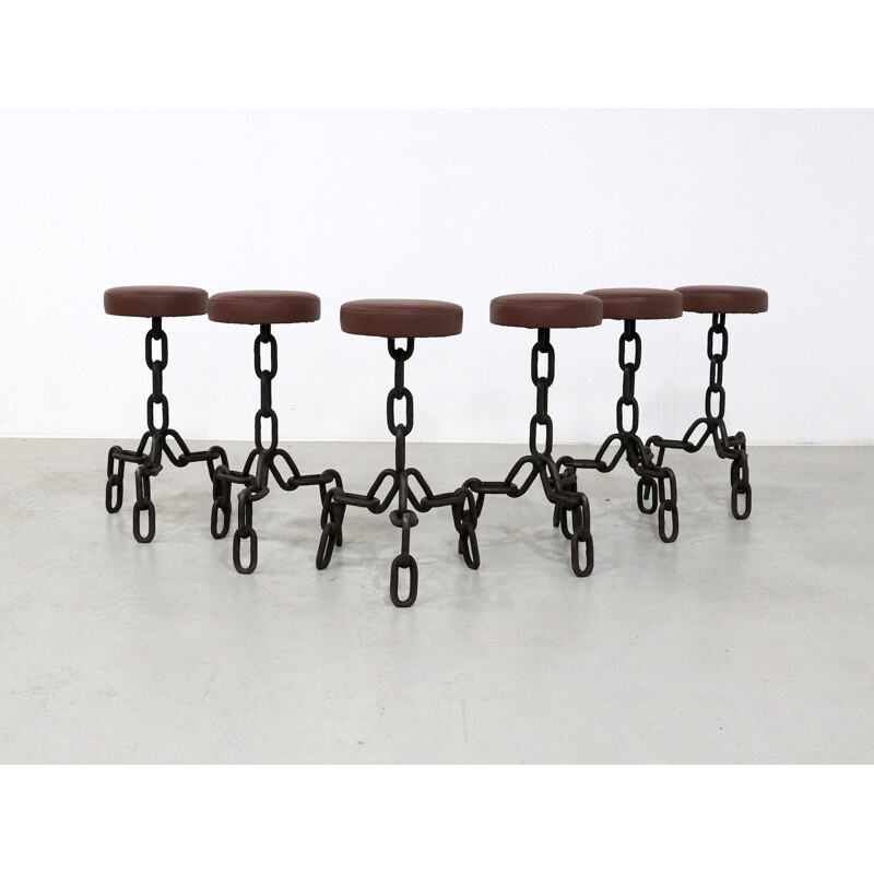 Set of 6 Vintage Metal Anchor Chain Barstools - 1970s