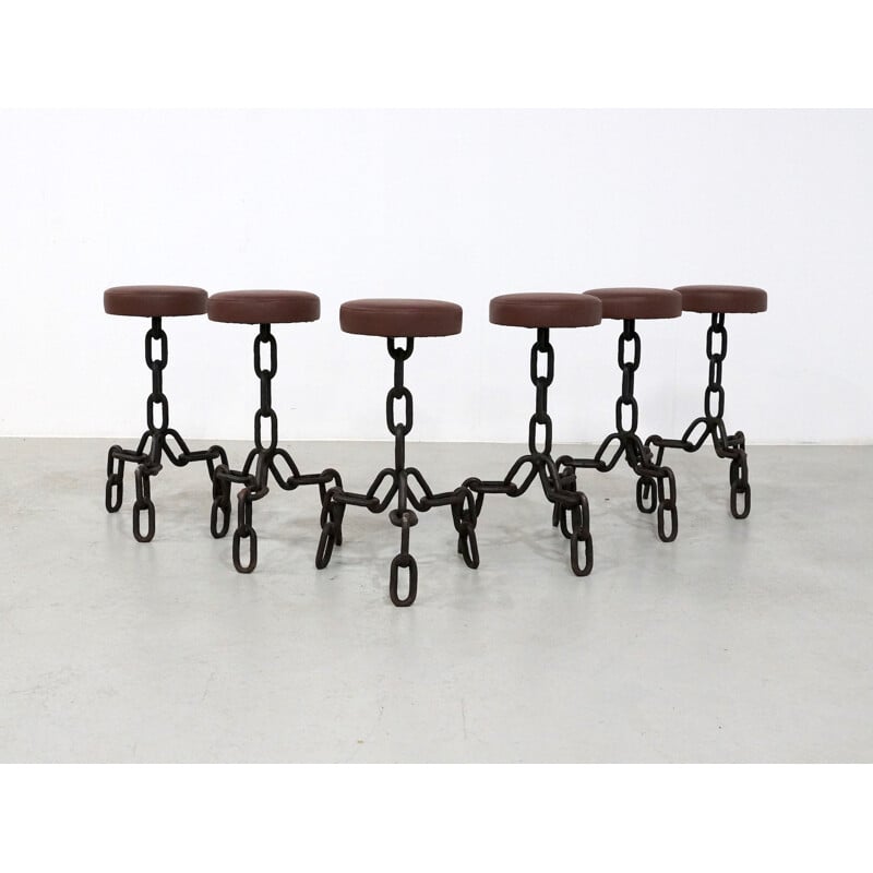 Set of 6 Vintage Metal Anchor Chain Barstools - 1970s