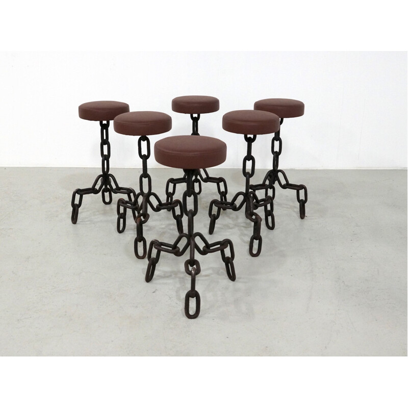 Set of 6 Vintage Metal Anchor Chain Barstools - 1970s