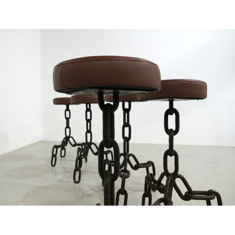 Set of 6 Vintage Metal Anchor Chain Barstools - 1970s