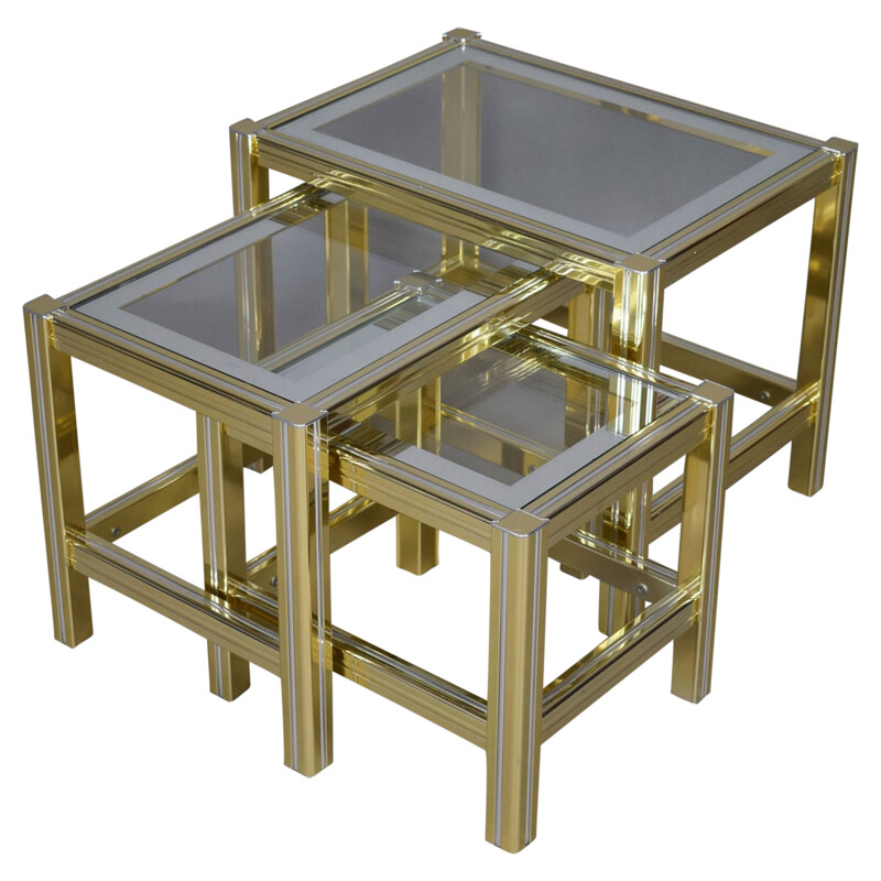 Set of mid-century nesting tables in brass - 1970s