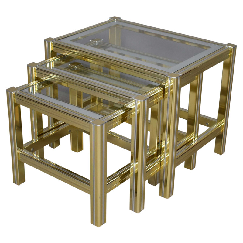 Set of mid-century nesting tables in brass - 1970s