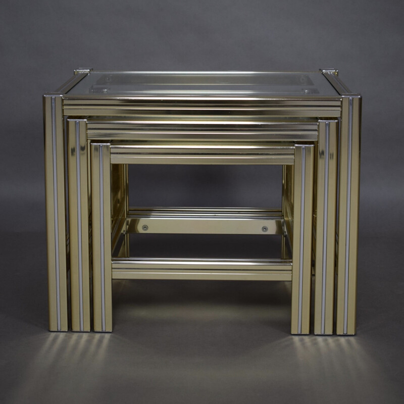 Set of mid-century nesting tables in brass - 1970s