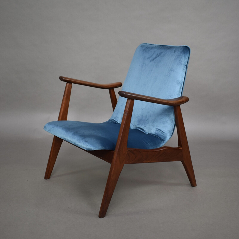 Poltrona scandinava blu di Louis Van Teeffelen per Webe - 1960