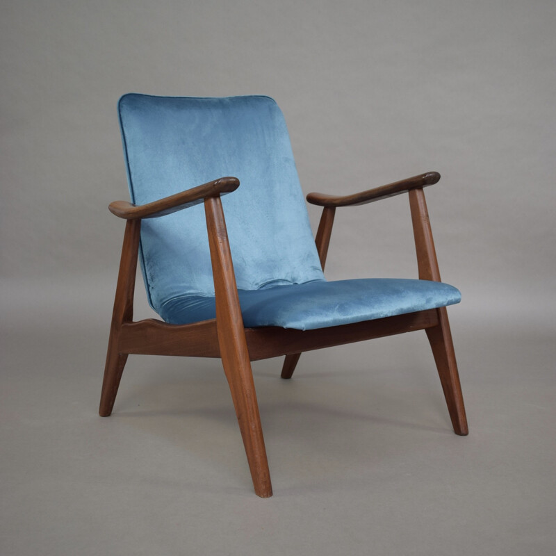 Sillón azul escandinavo de Louis Van Teeffelen para Webe - 1960