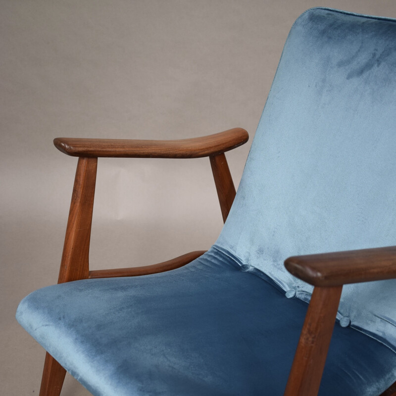 Scandinavische blauwe fauteuil van Louis Van Teeffelen voor Webe - 1960