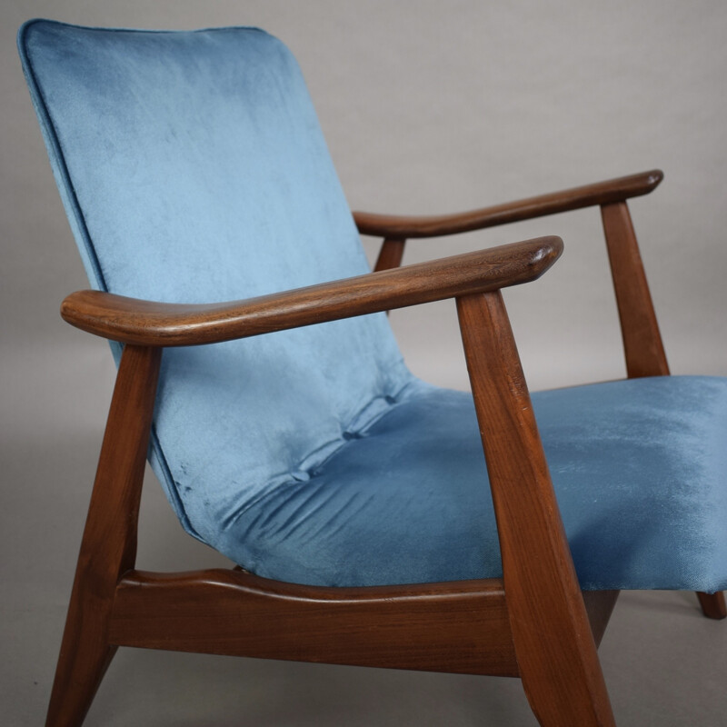 Scandinavische blauwe fauteuil van Louis Van Teeffelen voor Webe - 1960