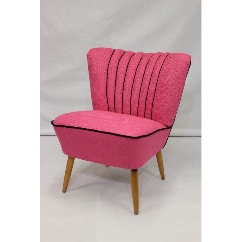 Vintage "cocktail" armchair with "Lelievre" rose fabric for Kenzo - 1950s