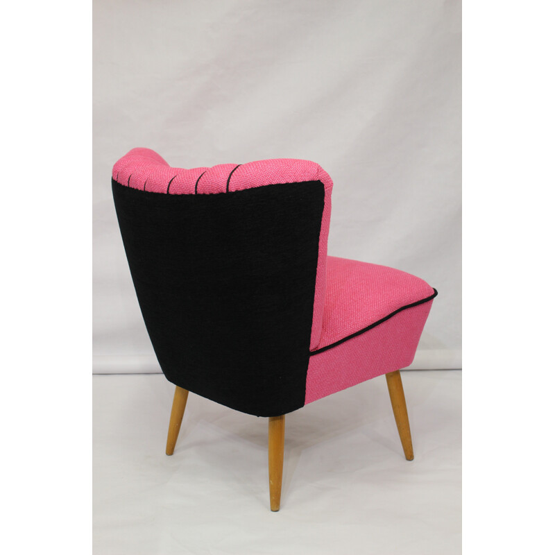 Vintage "cocktail" armchair with "Lelievre" rose fabric for Kenzo - 1950s