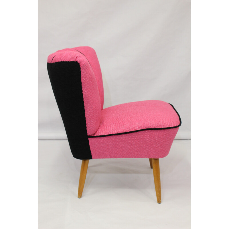 Vintage "cocktail" armchair with "Lelievre" rose fabric for Kenzo - 1950s