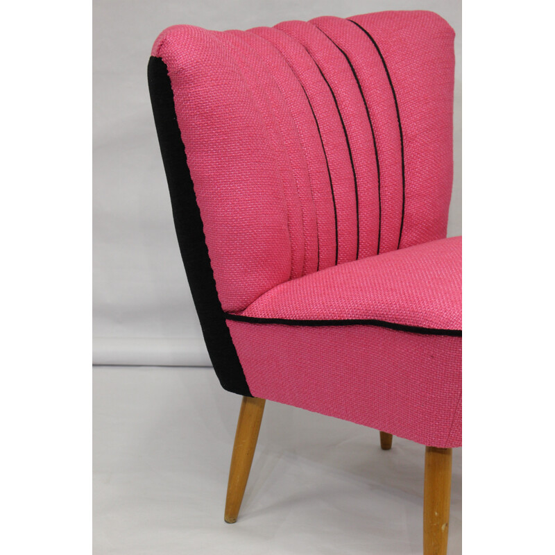 Vintage "cocktail" armchair with "Lelievre" rose fabric for Kenzo - 1950s