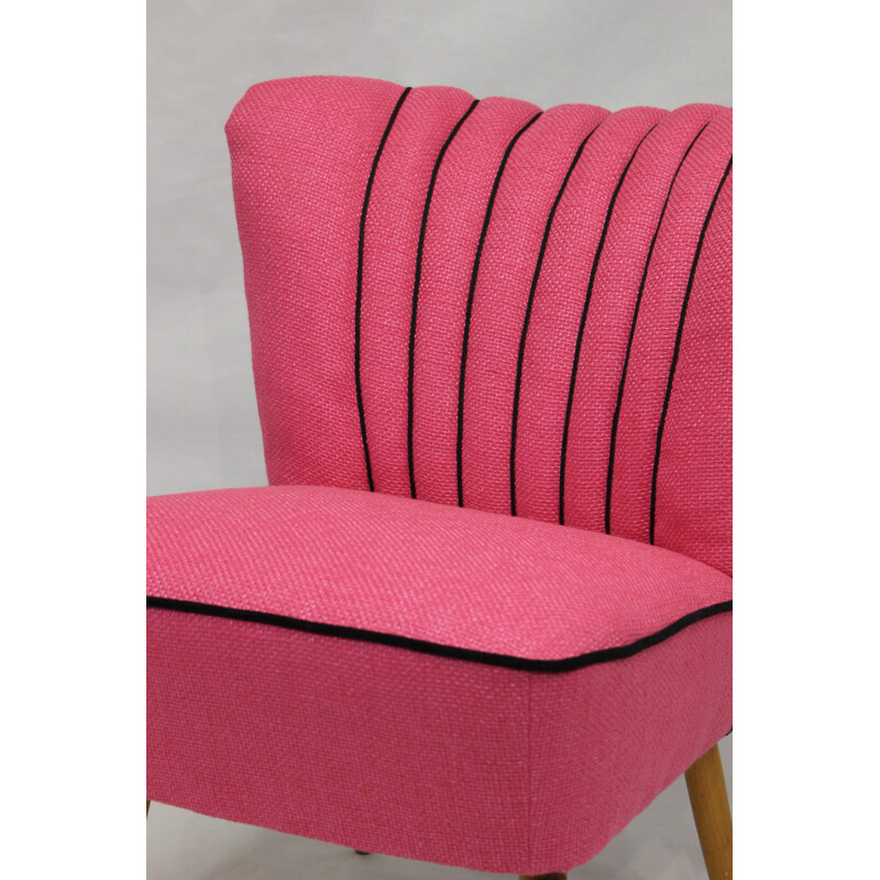 Vintage "cocktail" armchair with "Lelievre" rose fabric for Kenzo - 1950s