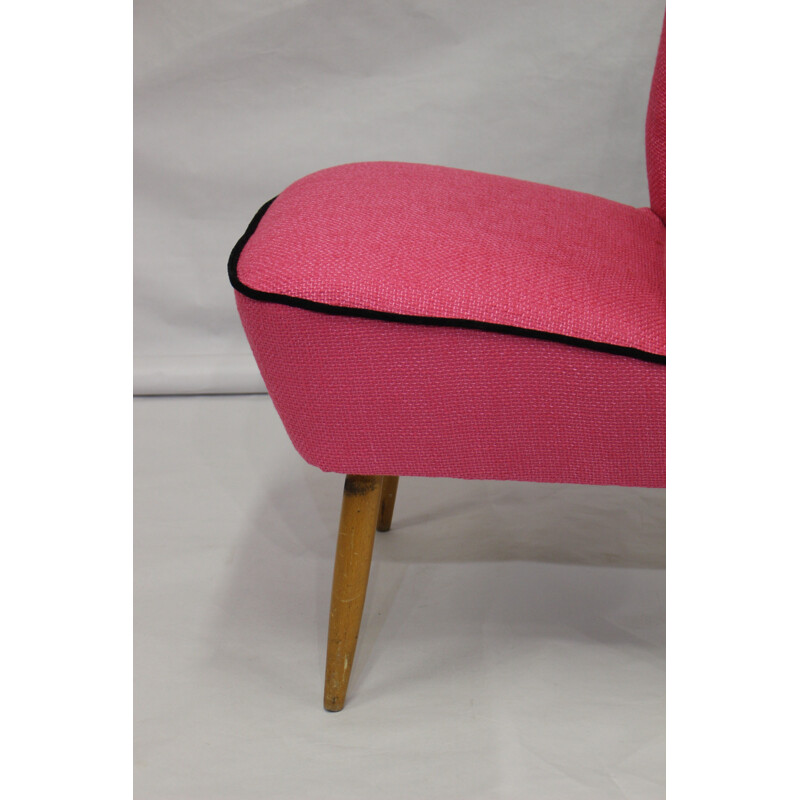 Vintage "cocktail" armchair with "Lelievre" rose fabric for Kenzo - 1950s