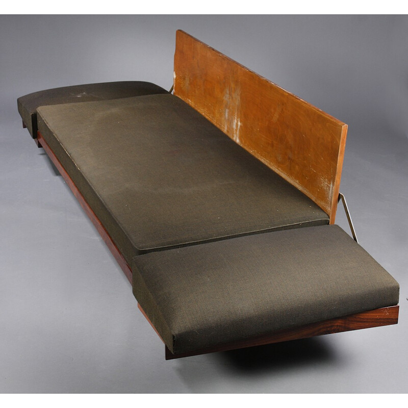 Vintage sofa daybed in rosewood and green wool - 1960s