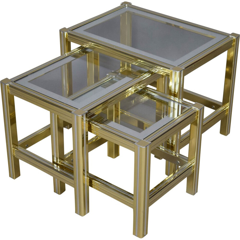 Set of mid-century nesting tables in brass - 1970s