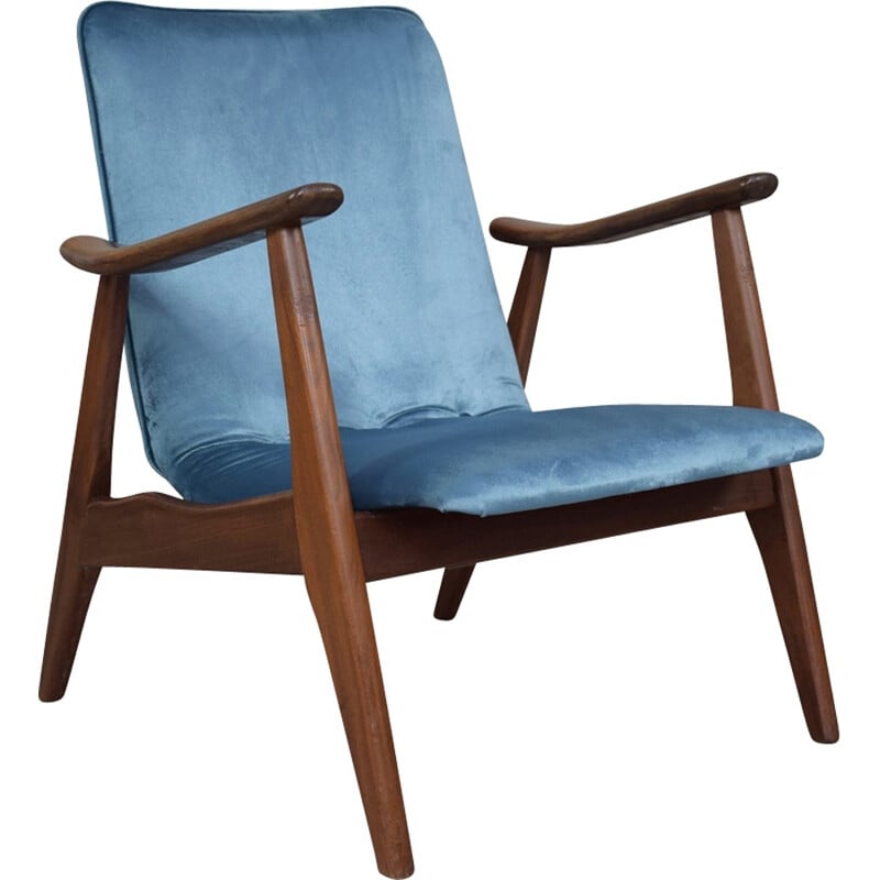 Scandinavische blauwe fauteuil van Louis Van Teeffelen voor Webe - 1960