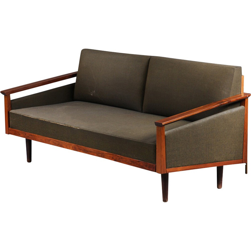 Vintage sofa daybed in rosewood and green wool - 1960s