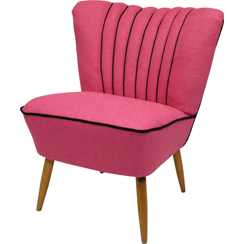 Fauteuil vintage "Cocktail" avec tissu "Lelièvre" rose pour Kenzo - 1950