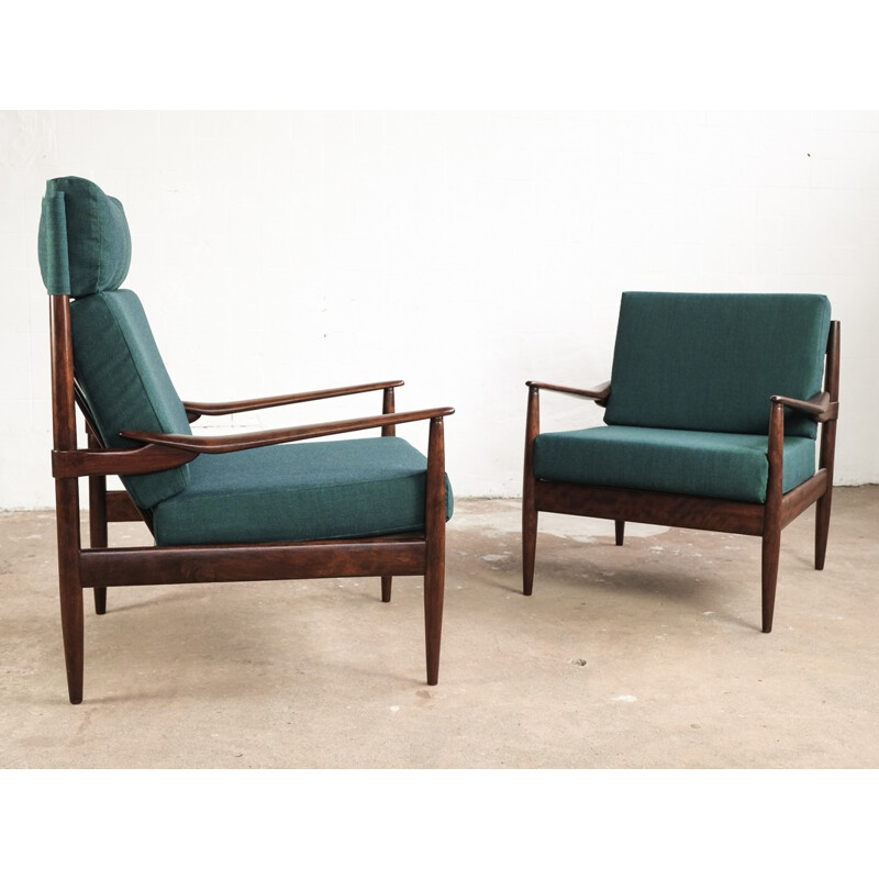  Vintage pair of armchairs in wallnut, Beka Design - 1960s