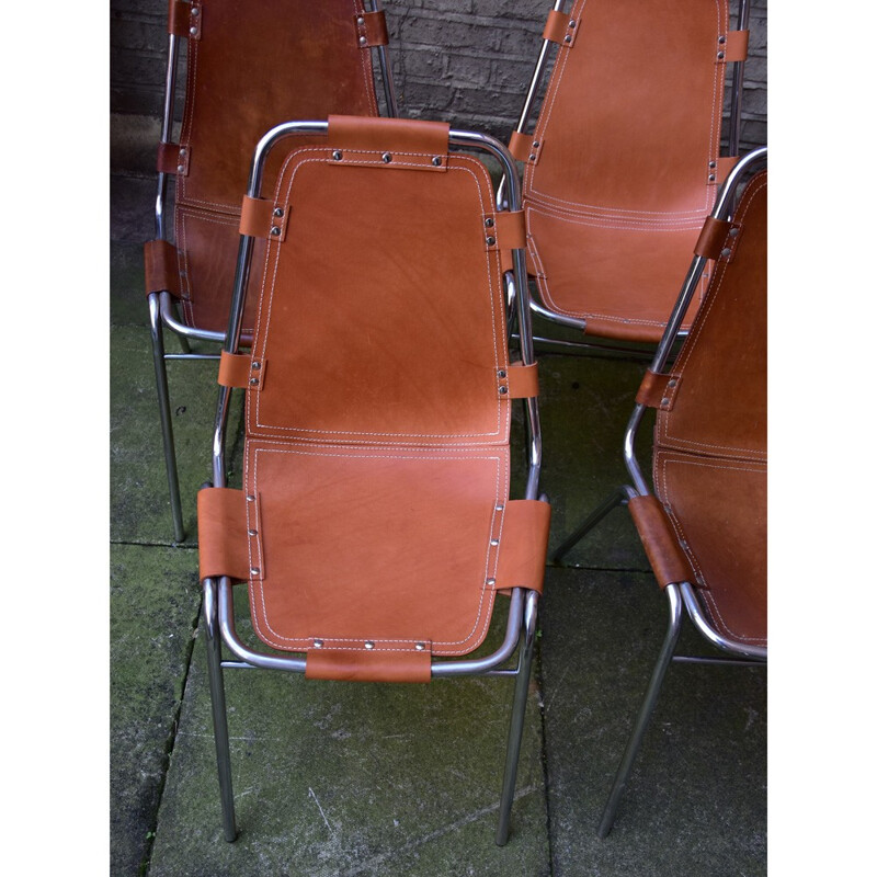 Set of 6 vintage leathered chairs LES ARCS for Charlotte Perriand - 1970s