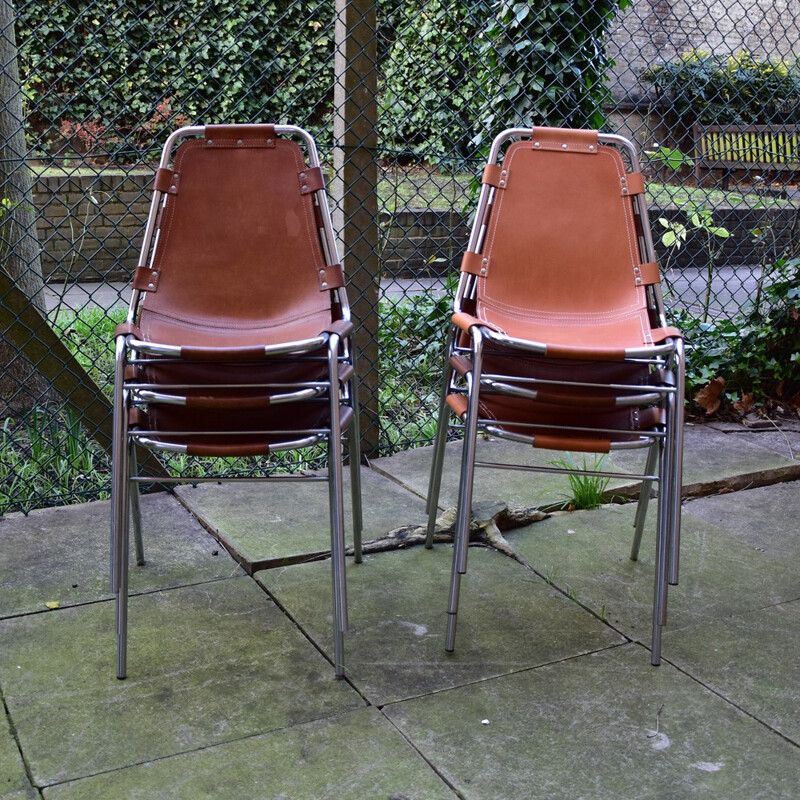 Set of 6 vintage leathered chairs LES ARCS for Charlotte Perriand - 1970s
