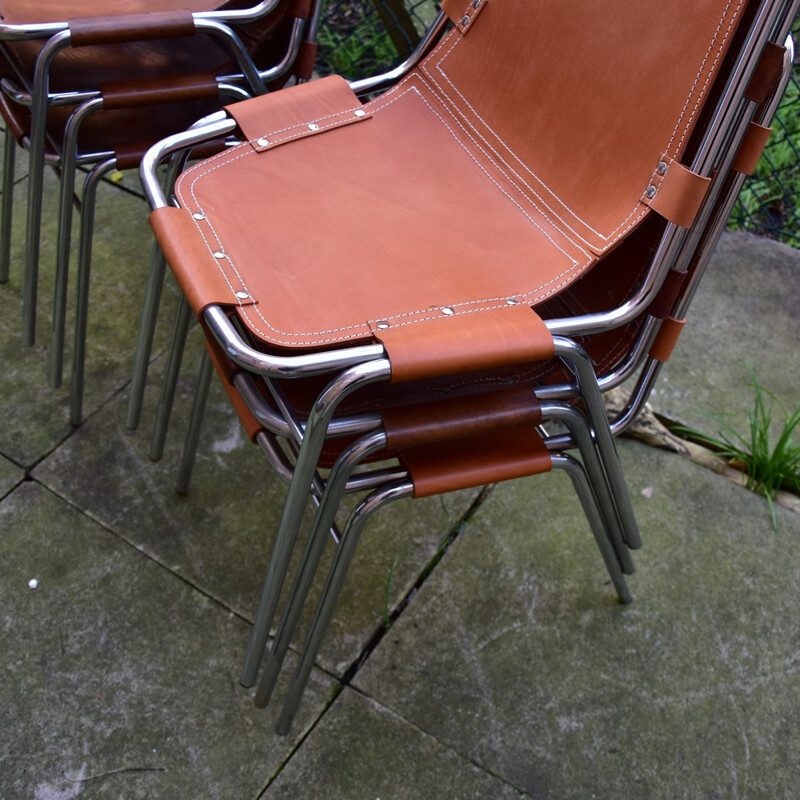 Set of 6 vintage leathered chairs LES ARCS for Charlotte Perriand - 1970s