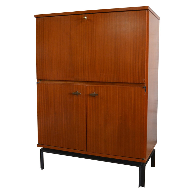 Secretary in veneer of rosewood and metal, Marcel GASCOIN - 1960s